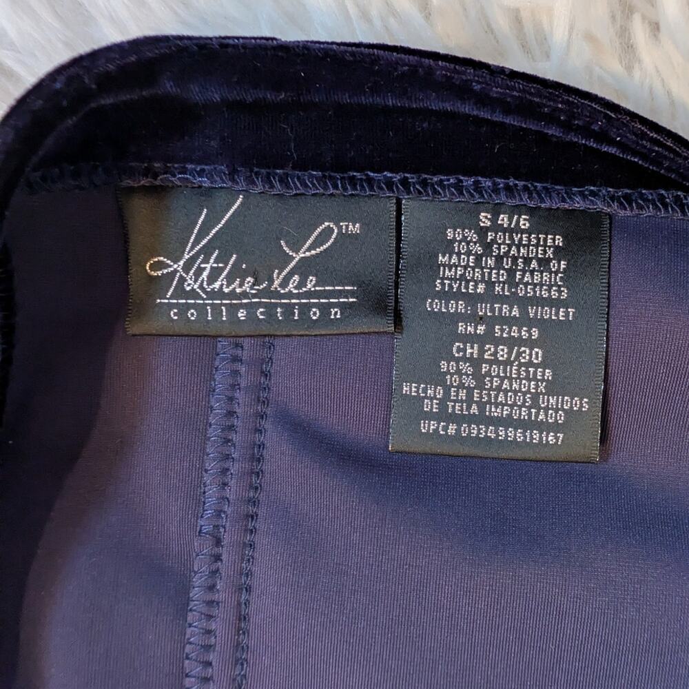 Vintage 90s Kathie Lee Purple Velvet Midi Dress Minimalist Bodycon Cocktail S - Picture 5 of 16